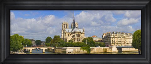 Framed Cathedral at the riverside, Notre Dame Cathedral, Seine River, Paris, Ile-de-France, France Print