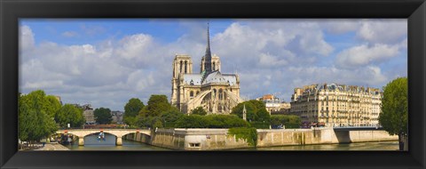 Framed Cathedral at the riverside, Notre Dame Cathedral, Seine River, Paris, Ile-de-France, France Print