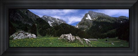 Framed Mountains in a forest, Mt Santis, Mt Altmann, Appenzell Alps, St Gallen Canton, Switzerland Print