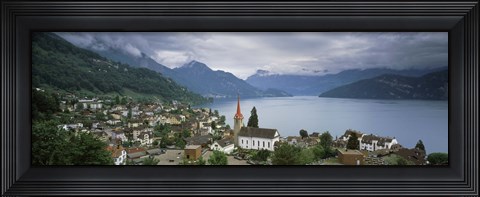 Framed City at the lakeside, Lake Lucerne, Weggis, Lucerne Canton, Switzerland Print