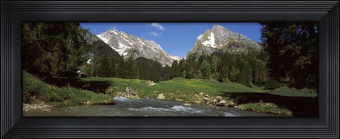 Framed Stream flowing through a forest, Mt Santis, Mt Altmann, Appenzell Alps, St Gallen Canton, Switzerland Print