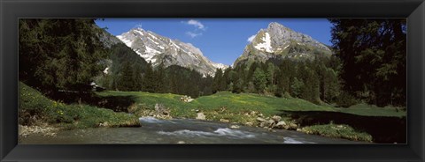 Framed Stream flowing through a forest, Mt Santis, Mt Altmann, Appenzell Alps, St Gallen Canton, Switzerland Print