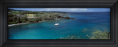 Framed Sailboat in the bay, Honolua Bay, Maui, Hawaii, USA Print
