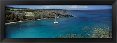 Framed Sailboat in the bay, Honolua Bay, Maui, Hawaii, USA Print