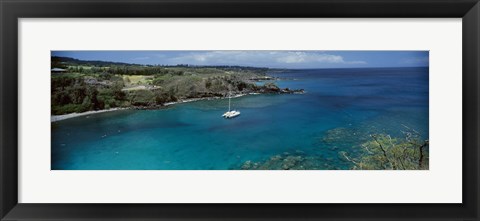 Framed Sailboat in the bay, Honolua Bay, Maui, Hawaii, USA Print