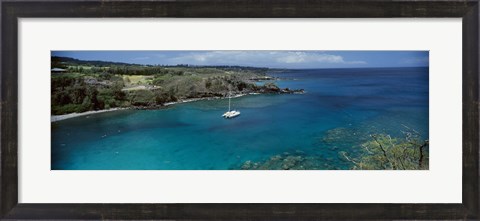 Framed Sailboat in the bay, Honolua Bay, Maui, Hawaii, USA Print
