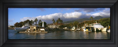 Framed Boats at a harbor, Lahaina Harbor, Lahaina, Maui, Hawaii, USA Print