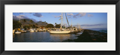 Framed Sailboats in the bay, Lahaina Harbor, Lahaina, Maui, Hawaii, USA Print