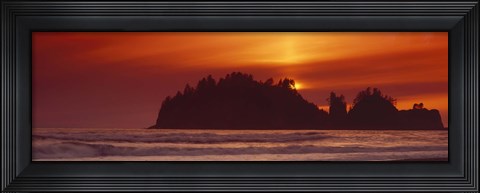 Framed Silhouette of sea stack at sunrise, Washington State, USA Print