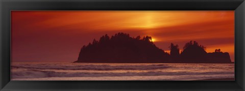 Framed Silhouette of sea stack at sunrise, Washington State, USA Print