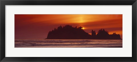 Framed Silhouette of sea stack at sunrise, Washington State, USA Print