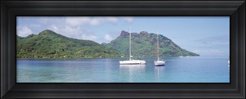 Framed Sailboats in the sea, Tahiti, Society Islands, French Polynesia Print