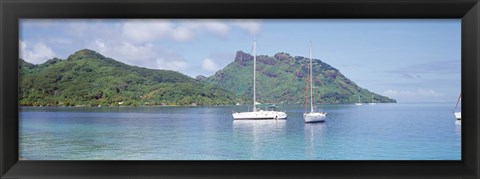 Framed Sailboats in the sea, Tahiti, Society Islands, French Polynesia Print