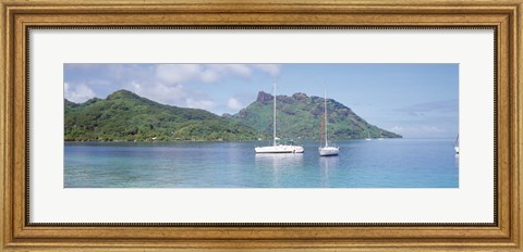Framed Sailboats in the sea, Tahiti, Society Islands, French Polynesia Print