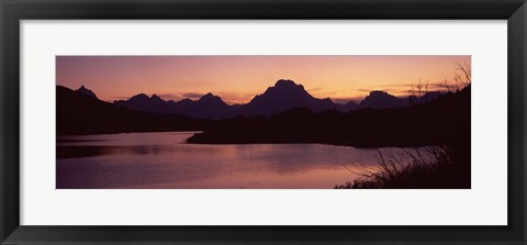 Framed River passing by a mountain range, Oxbow Bend, Snake River, Grand Teton National Park, Teton County, Wyoming, USA Print