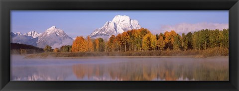 Framed Reflection of trees in a river, Oxbow Bend, Snake River, Grand Teton National Park, Teton County, Wyoming, USA Print