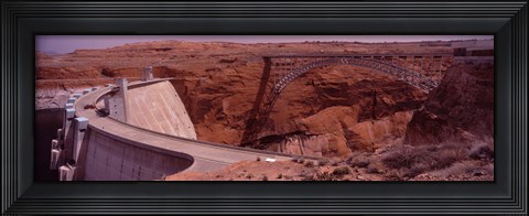 Framed High angle view of a dam, Glen Canyon Dam, Lake Powell, Colorado River, Page, Arizona, USA Print