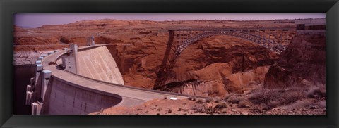 Framed High angle view of a dam, Glen Canyon Dam, Lake Powell, Colorado River, Page, Arizona, USA Print