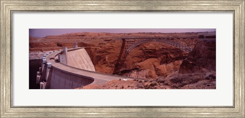 Framed High angle view of a dam, Glen Canyon Dam, Lake Powell, Colorado River, Page, Arizona, USA Print