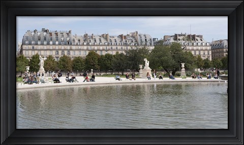 Framed Tourists in a garden, Jardin de Tuileries, Musee Du Louvre, Rue de Rivoli, Paris, Ile-de-France, France Print