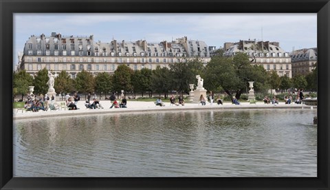 Framed Tourists in a garden, Jardin de Tuileries, Musee Du Louvre, Rue de Rivoli, Paris, Ile-de-France, France Print