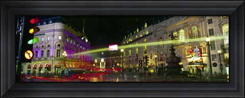 Framed Buildings lit up at night, Piccadilly Circus, London, England Print