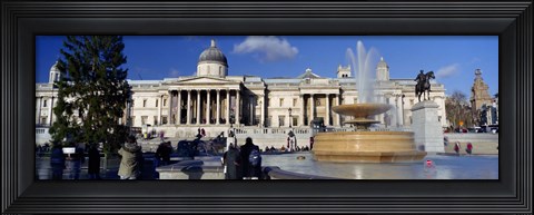Framed Fountain with a museum on a town square, National Gallery, Trafalgar Square, City Of Westminster, London, England Print