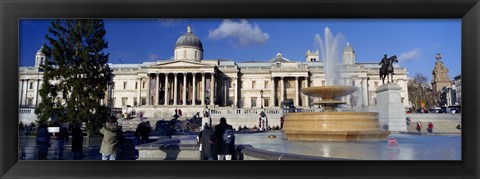 Framed Fountain with a museum on a town square, National Gallery, Trafalgar Square, City Of Westminster, London, England Print