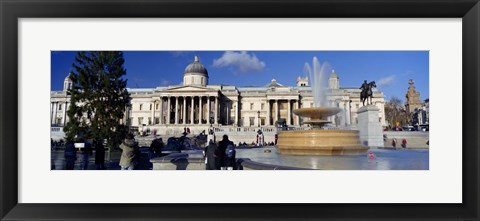 Framed Fountain with a museum on a town square, National Gallery, Trafalgar Square, City Of Westminster, London, England Print