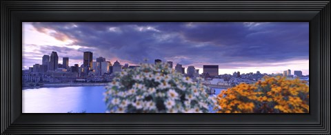 Framed Blooming flowers with Montreal skyline, Quebec, Canada 2010 Print