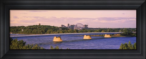 Framed Bridge across a river with Montreal Biosphere in the background, Pont De La Concorde, Montreal, Quebec, Canada Print