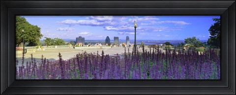 Framed Blooming flowers with city skyline in the background, Kondiaronk Belvedere, Mt Royal, Montreal, Quebec, Canada 2010 Print