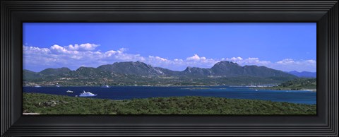 Framed Boat in a lake, Costa Smeralda, Sardinia, Italy Print