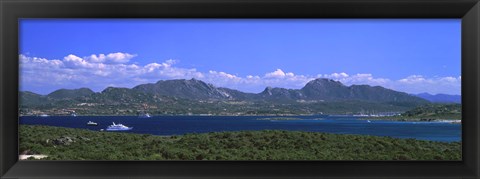 Framed Boat in a lake, Costa Smeralda, Sardinia, Italy Print