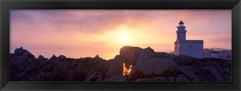 Framed Lighthouse on the coast, Capo Testa, Santa Teresa Gallura, Sardinia, Italy Print