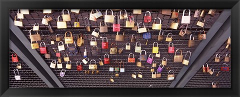 Framed Locks of Love on a fence, Hohenzollern Bridge, Cologne, North Rhine Westphalia, Germany Print