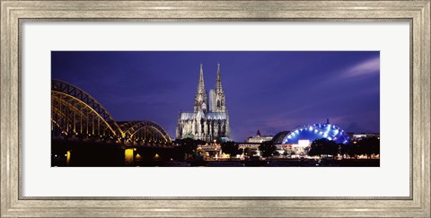 Framed City at dusk, Musical Dome, Cologne Cathedral, Hohenzollern Bridge, Rhine River, Cologne, North Rhine Westphalia, Germany Print