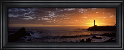 Framed Lighthouse at sunset, Pigeon Point Lighthouse, San Mateo County, California, USA Print