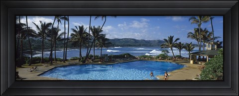 Framed Tourists at an infinity pool, Hawaii, USA Print