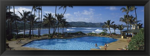 Framed Tourists at an infinity pool, Hawaii, USA Print