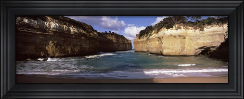Framed Rock formations in the ocean, Loch Ard Gorge, Port Campbell National Park, Great Ocean Road, Victoria, Australia Print