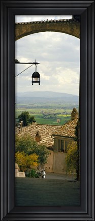Framed Umbrian countryside viewed through an alleyway, Assisi, Perugia Province, Umbria, Italy Print