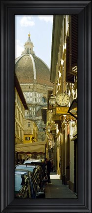 Framed Cars parked in a street with a cathedral in the background, Via Dei Servi, Duomo Santa Maria Del Fiore, Florence, Tuscany, Italy Print