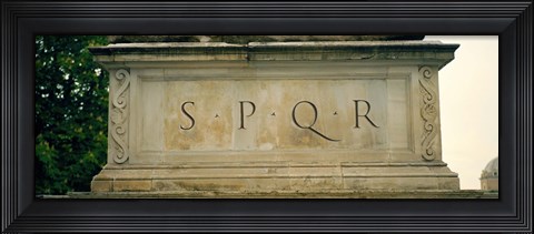 Framed SPQR Text carved on the stone, Piazza Del Campidoglio, Palazzo Senatorio, Rome, Italy Print