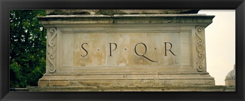 Framed SPQR Text carved on the stone, Piazza Del Campidoglio, Palazzo Senatorio, Rome, Italy Print