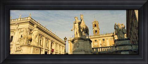 Framed Low angle view of a statues in front of a building, Piazza Del Campidoglio, Palazzo Senatorio, Rome, Italy Print