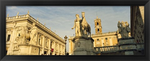 Framed Low angle view of a statues in front of a building, Piazza Del Campidoglio, Palazzo Senatorio, Rome, Italy Print