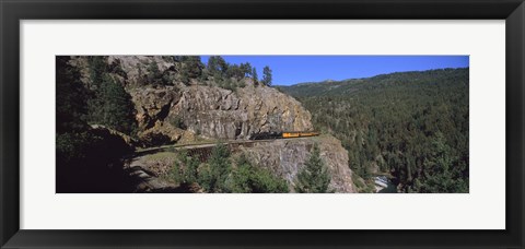 Framed Train moving on a railroad track, Durango And Silverton Narrow Gauge Railroad, Silverton, San Juan County, Colorado, USA Print