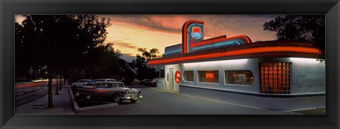 Framed Cars parked outside a restaurant, Route 66, Albuquerque, New Mexico, USA Print