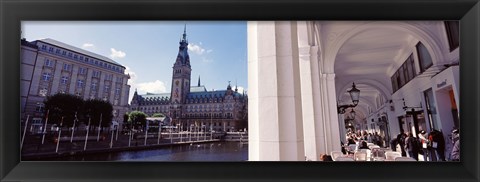 Framed Town hall at the waterfront, Alsterarkaden, Alster Lake, Hamburg, Germany Print